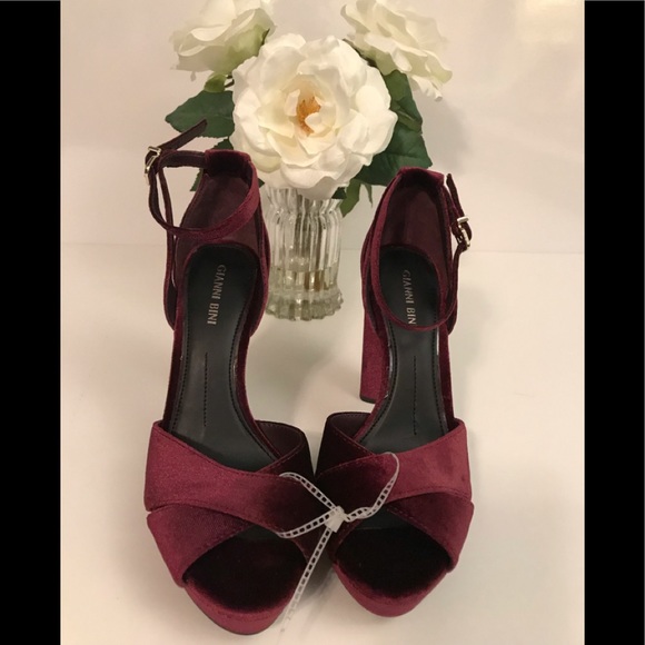 Burgundy Velvet Platform Sandals - Picture 3 of 7